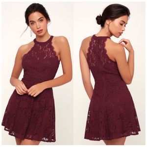 NWT Lulu’s Davina Lace Skater Dress in Burgundy